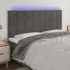 Sötétszürke bársony LED-es fejtámla 160x5x118/128 cm