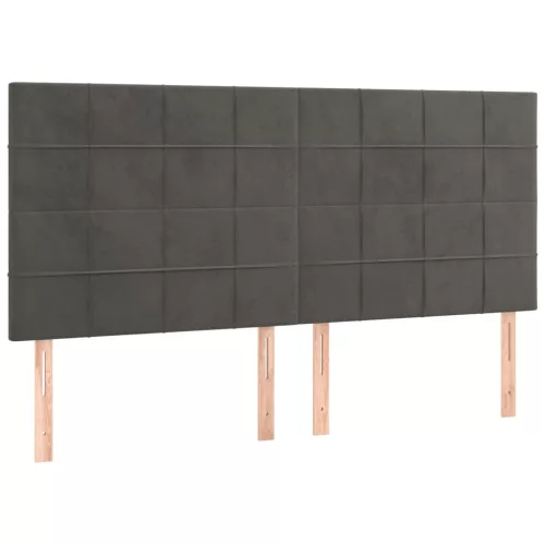 Sötétszürke bársony LED-es fejtámla 160x5x118/128 cm