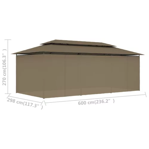 Tópszínű pavilon függönyökkel 600 x 298 x 270 cm 180 g/m²