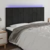 Fekete bársony LED-es fejtámla 160x5x118/128 cm