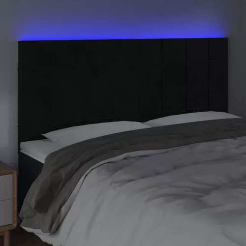 Fekete bársony LED-es fejtámla 160x5x118/128 cm