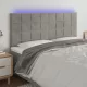 Világosszürke bársony LED-es fejtámla 180x5x118/128 cm