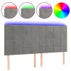 Világosszürke bársony LED-es fejtámla 180x5x118/128 cm