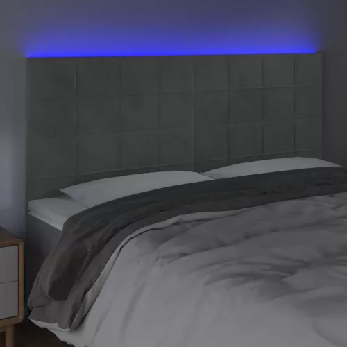 Világosszürke bársony LED-es fejtámla 180x5x118/128 cm