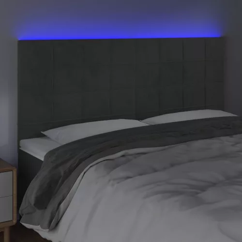 Sötétszürke bársony LED-es fejtámla 180x5x118/128 cm