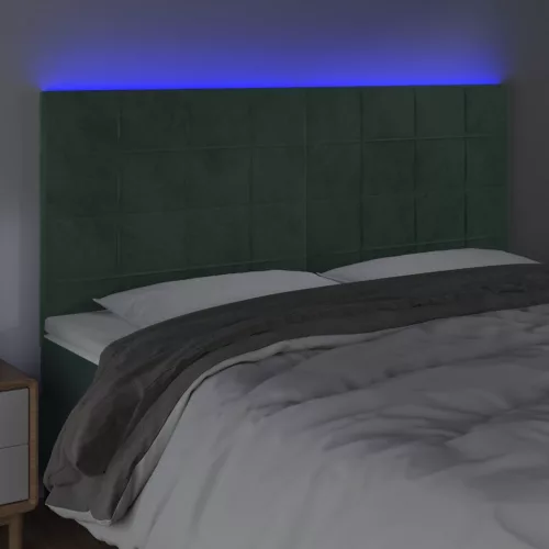 Sötétzöld bársony LED-es fejtámla 200x5x118/128 cm