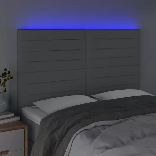 Világosszürke szövet LED-es fejtámla 144x5x118/128 cm