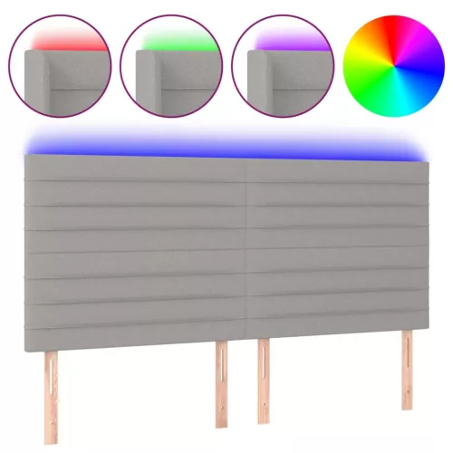 Világosszürke szövet LED-es fejtámla 200x5x118/128 cm