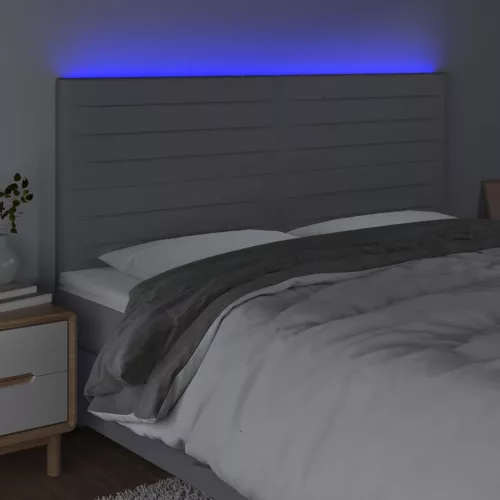 Világosszürke szövet LED-es fejtámla 200x5x118/128 cm