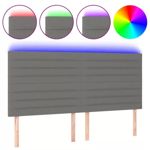Sötétszürke szövet LED-es fejtámla 200x5x118/128 cm