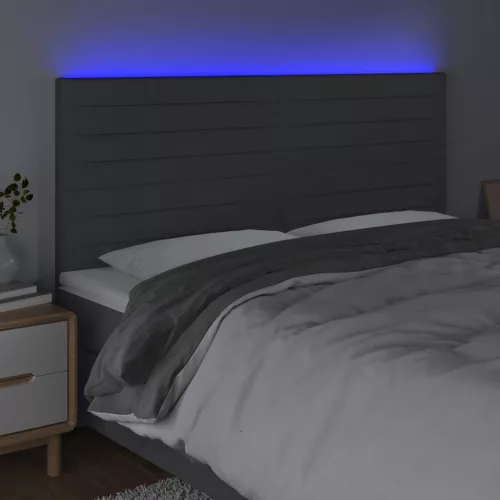 Sötétszürke szövet LED-es fejtámla 200x5x118/128 cm
