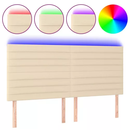 Krémszínű szövet LED-es fejtámla 200x5x118/128 cm