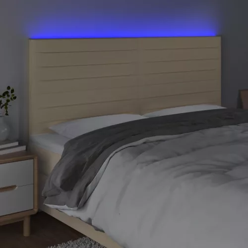 Krémszínű szövet LED-es fejtámla 200x5x118/128 cm