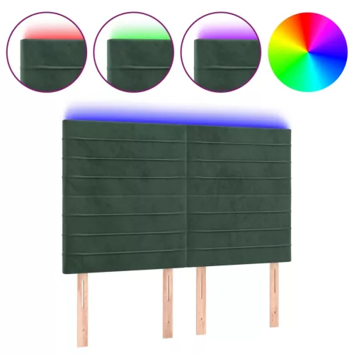 Sötétzöld bársony LED-es fejtámla 144x5x118/128 cm