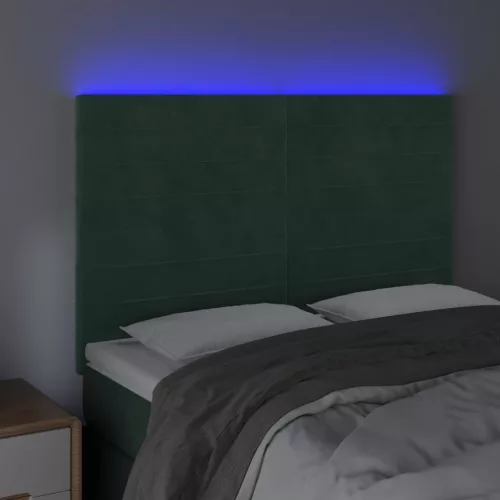 Sötétzöld bársony LED-es fejtámla 144x5x118/128 cm