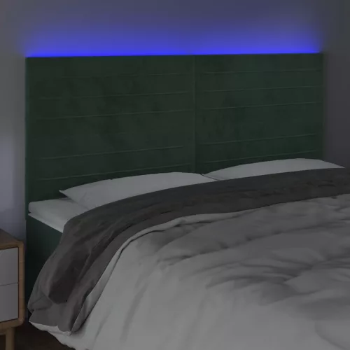 Sötétzöld bársony LED-es fejtámla 160x5x118/128 cm