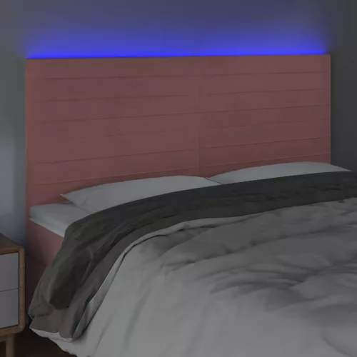 Rózsaszín bársony LED-es fejtámla 160x5x118/128 cm