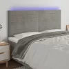 Világosszürke bársony LED-es fejtámla 200x5x118/128 cm