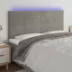 Világosszürke bársony LED-es fejtámla 200x5x118/128 cm