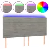 Világosszürke bársony LED-es fejtámla 200x5x118/128 cm