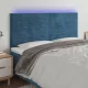 Sötétkék bársony LED-es fejtámla 200x5x118/128 cm