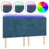 Sötétkék bársony LED-es fejtámla 200x5x118/128 cm