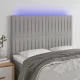 Világosszürke szövet LED-es fejtámla 144x5x118/128 cm