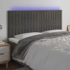 Sötétszürke bársony LED-es fejtámla 200x5x118/128 cm