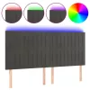 Sötétszürke bársony LED-es fejtámla 200x5x118/128 cm