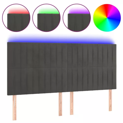 Sötétszürke bársony LED-es fejtámla 200x5x118/128 cm