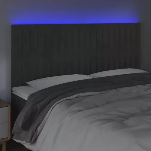 Sötétszürke bársony LED-es fejtámla 200x5x118/128 cm