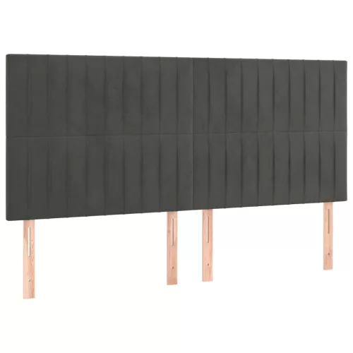 Sötétszürke bársony LED-es fejtámla 200x5x118/128 cm
