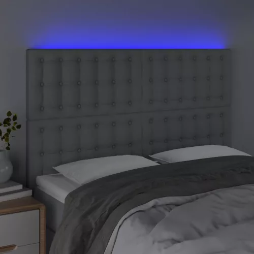 Világosszürke szövet LED-es fejtámla 144x5x118/128 cm