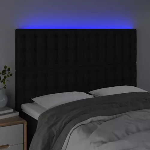 Fekete szövet LED-es fejtámla 144x5x118/128 cm