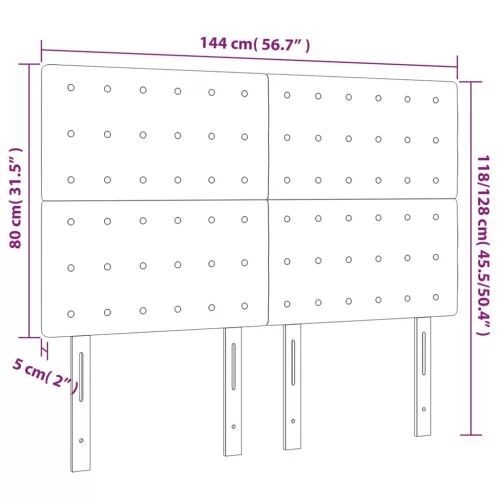 Fekete szövet LED-es fejtámla 144x5x118/128 cm