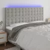 Világosszürke szövet LED-es fejtámla 160x5x118/128 cm