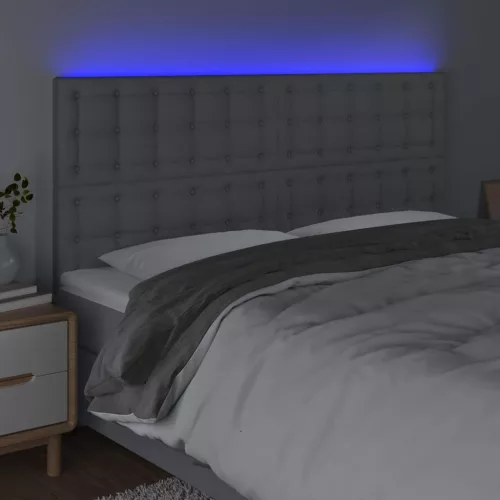 Világosszürke szövet LED-es fejtámla 160x5x118/128 cm