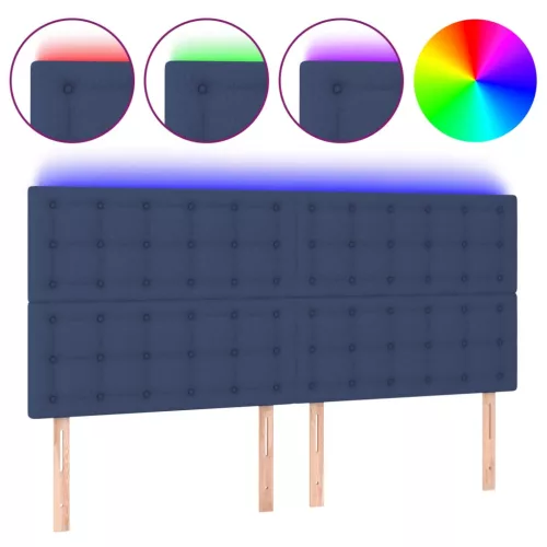 Kék szövet LED-es fejtámla 180x5x118/128 cm