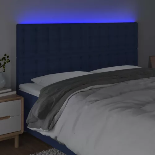 Kék szövet LED-es fejtámla 180x5x118/128 cm