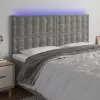 Világosszürke bársony LED-es fejtámla 160x5x118/128 cm