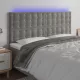 Világosszürke bársony LED-es fejtámla 160x5x118/128 cm