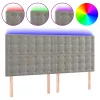 Világosszürke bársony LED-es fejtámla 160x5x118/128 cm