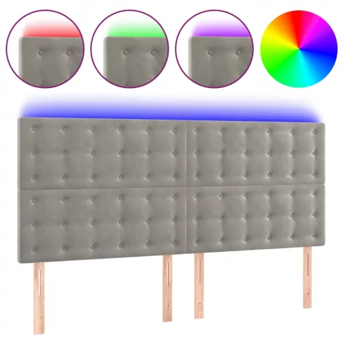 Világosszürke bársony LED-es fejtámla 160x5x118/128 cm