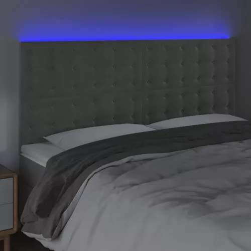 Világosszürke bársony LED-es fejtámla 160x5x118/128 cm