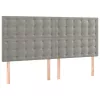 Világosszürke bársony LED-es fejtámla 160x5x118/128 cm