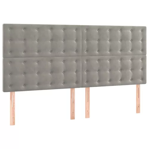 Világosszürke bársony LED-es fejtámla 160x5x118/128 cm