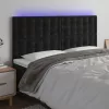 Fekete bársony LED-es fejtámla 160x5x118/128 cm
