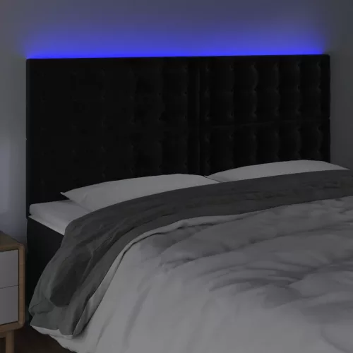 Fekete bársony LED-es fejtámla 160x5x118/128 cm
