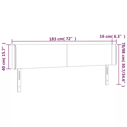 Tópszínű szövet LED-es fejtámla 183 x 16 x 78/88 cm