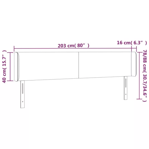 Tópszínű szövet LED-es fejtámla 203 x 16 x 78/88 cm